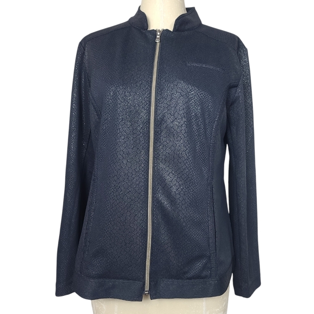 Chico's Snakeskin Blue Full Zip Jacket M